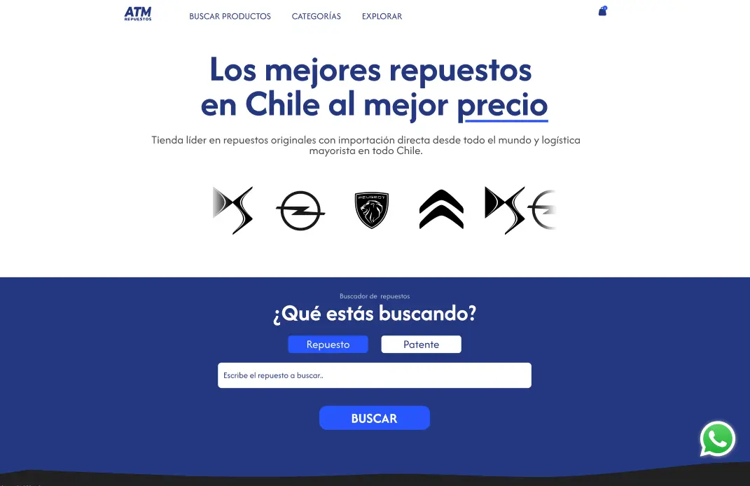 Vista de la plataforma ATM Repuestos - Captura 1